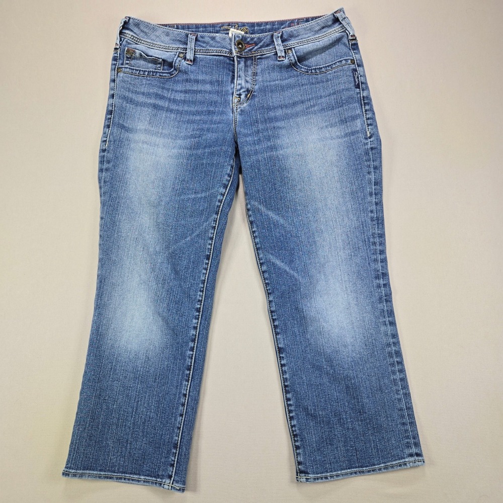 Silver Jeans Aiko Capri Denim Embroidered Mid Rise Medium‎ Wash Women Size 30